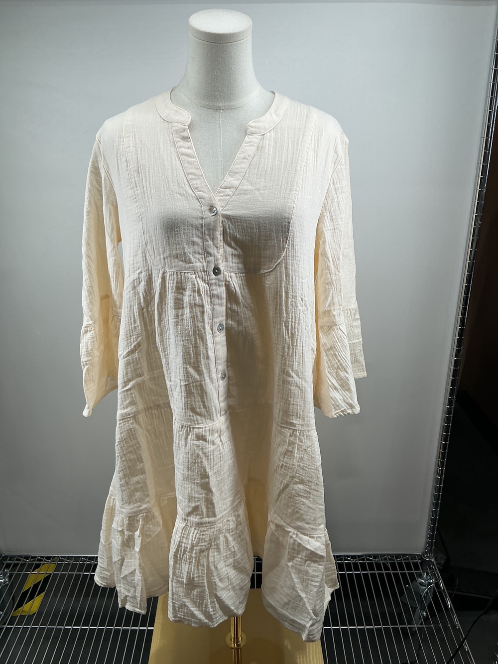 100% Organic Cotton Gauze Long Sleeve Tiered Mini Dress